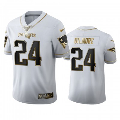 New England New England Patriots #24 Stephon Gilmore Men's Nike White Golden Edition Vapor Limited NFL 100 Jersey Men's